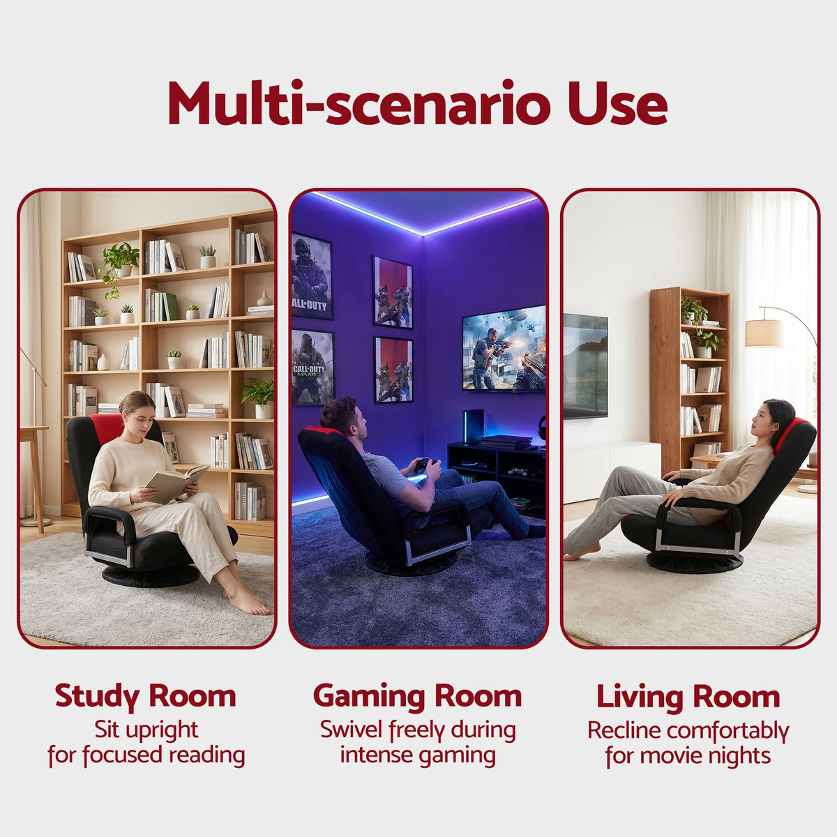 Artiss Floor Gaming Chair | 360° Swivel | 6-Position Recline