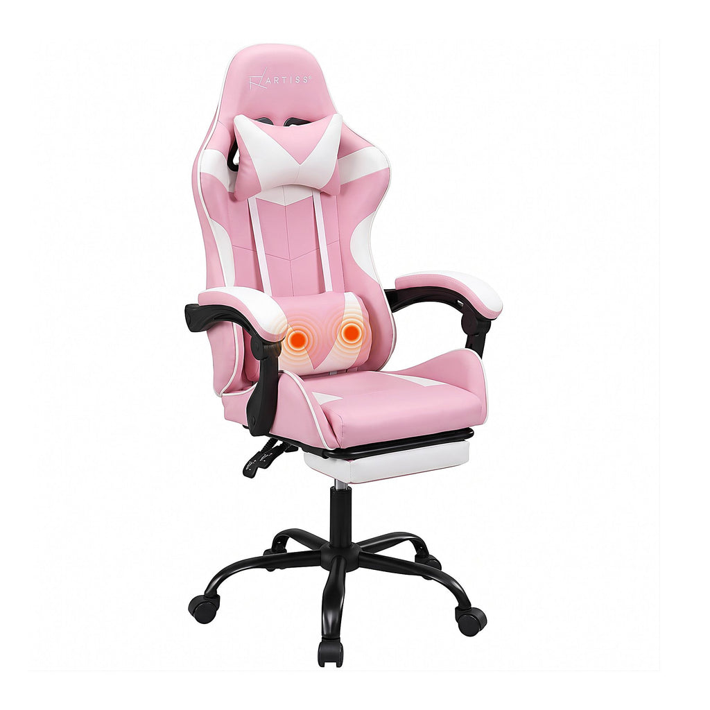 Artiss 2-Point Massage Gaming Chair | Pink & White | Recline