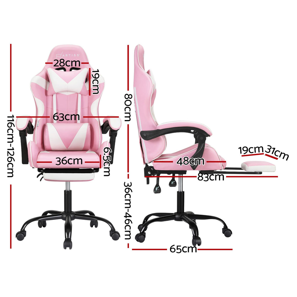 Artiss 2-Point Massage Gaming Chair | Pink & White | Recline
