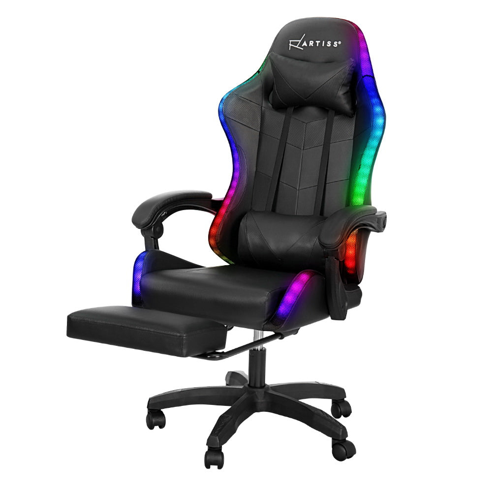 Artiss 6-Point Massage Gaming Chair | 7 LED Colours | Black