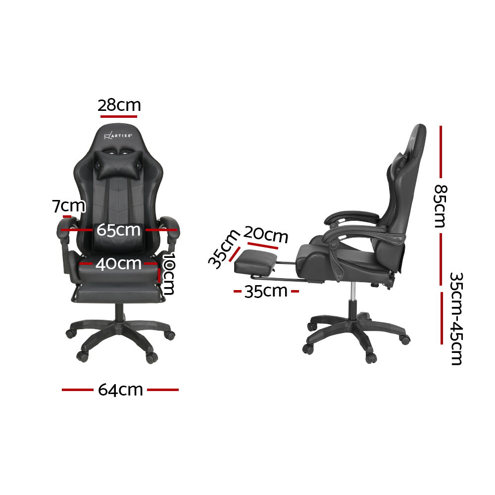Artiss 6-Point Massage Gaming Chair | 7 LED Colours | Black