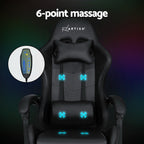 Artiss 6-Point Massage Gaming Chair | 7 LED Colours | Black
