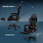 Artiss 6-Point Massage Gaming Chair | 7 LED Colours | Black