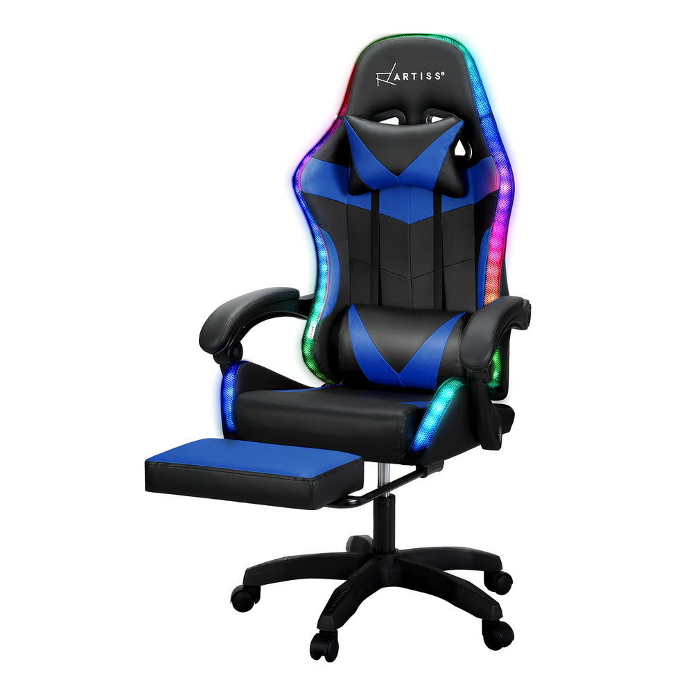 Artiss 6-Point Massage Gaming Chair | 7 LED Colours | Blue