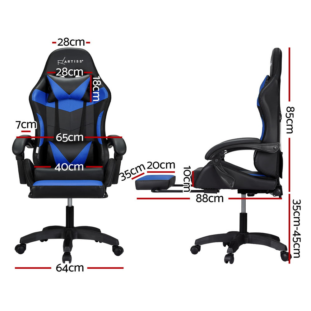 Artiss 6-Point Massage Gaming Chair | 7 LED Colours | Blue