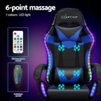 Artiss 6-Point Massage Gaming Chair | 7 LED Colours | Blue