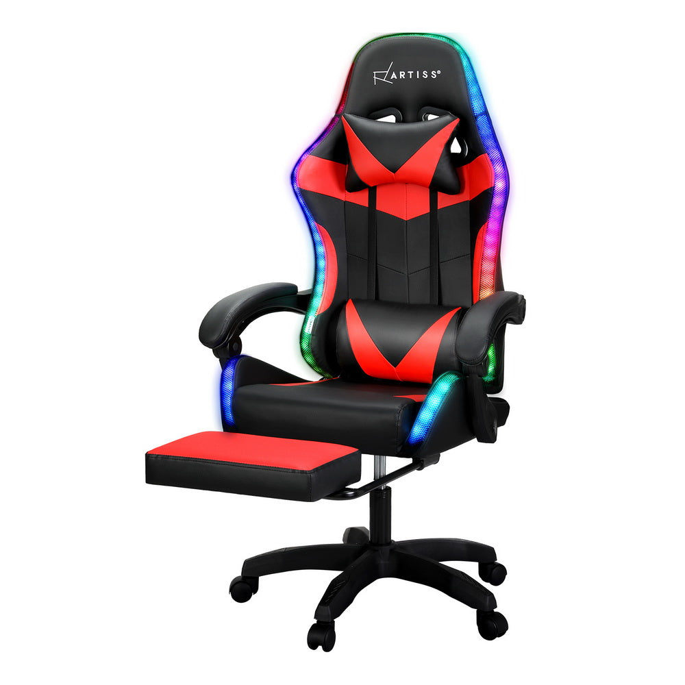 Artiss 6-Point Massage Gaming Chair | 7 LED Colours | Red