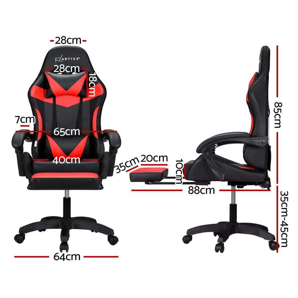 Artiss 6-Point Massage Gaming Chair | 7 LED Colours | Red