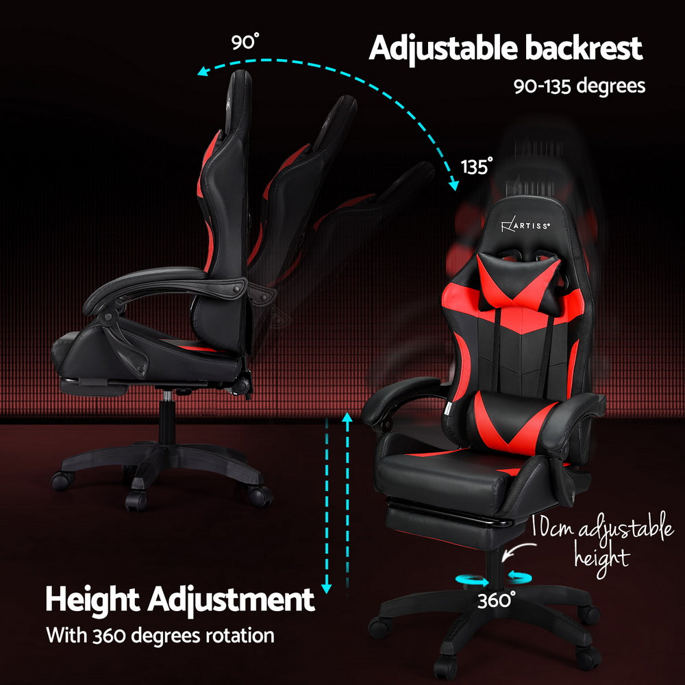 Artiss 6-Point Massage Gaming Chair | 7 LED Colours | Red
