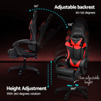 Artiss 6-Point Massage Gaming Chair | 7 LED Colours | Red