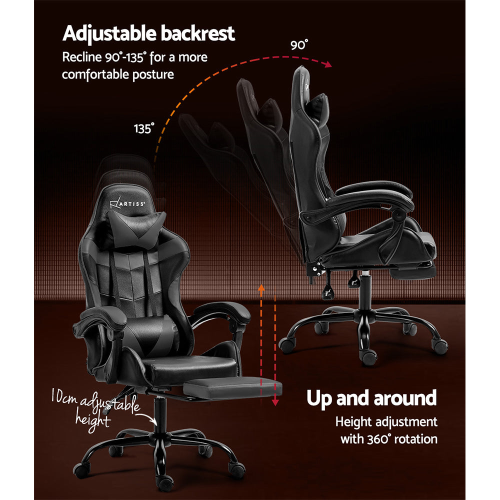 Artiss Executive Gaming Chair | Footrest + Recline | Grey