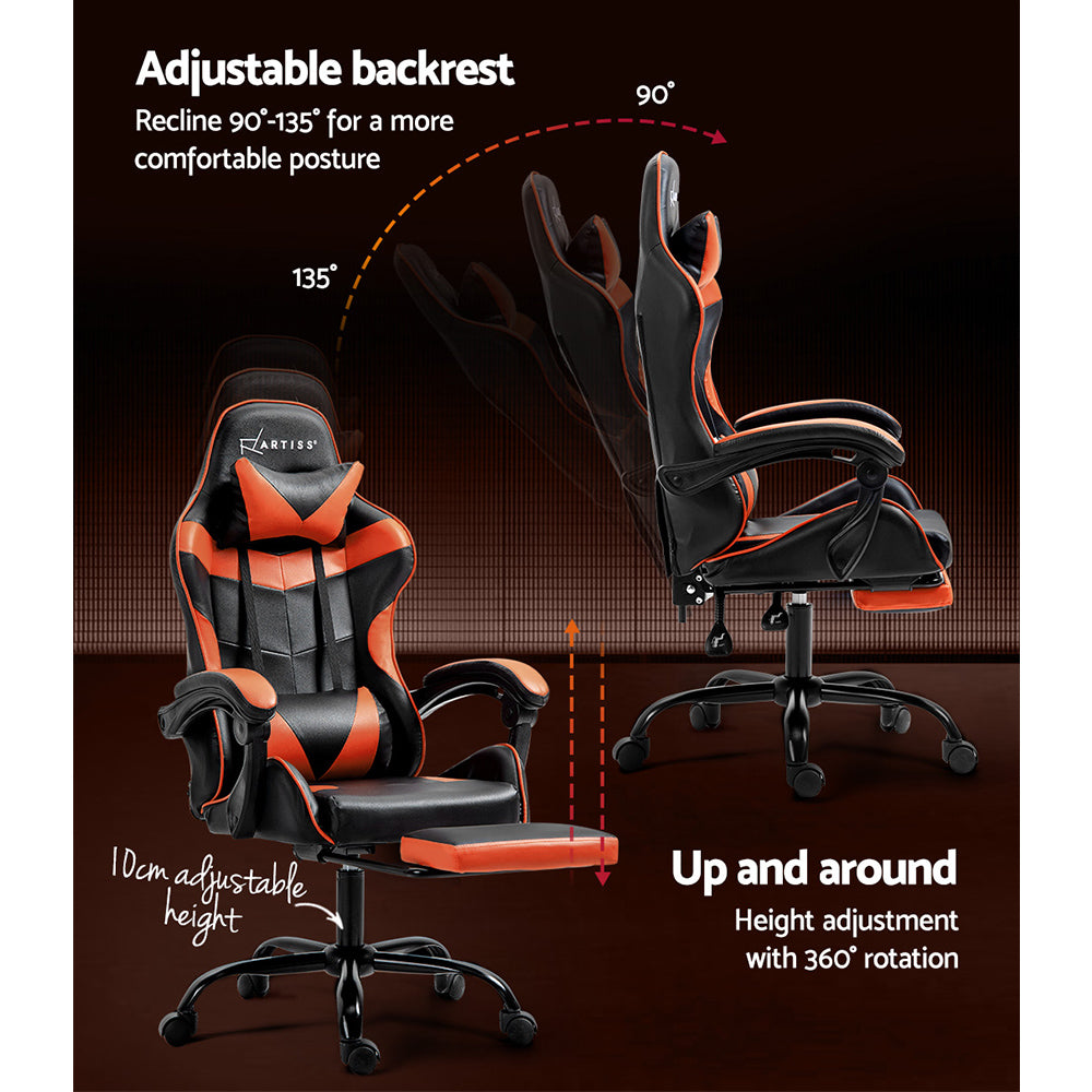 Artiss Executive Gaming Chair | Footrest + Recline | Orange