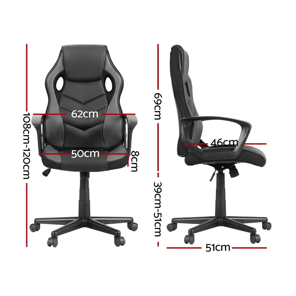 Artiss High-Back Gaming Chair | Grey | Tilt + Height Adjust