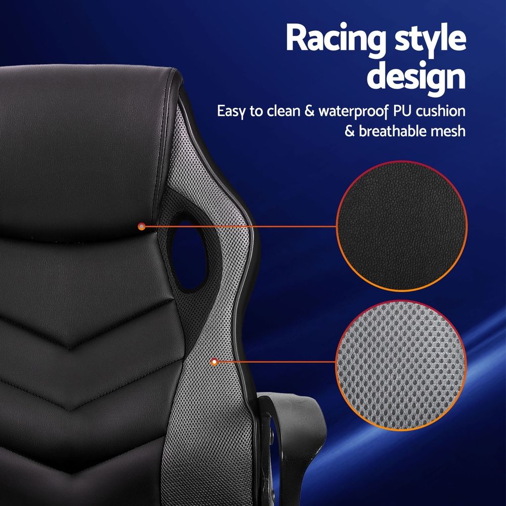 Artiss High-Back Gaming Chair | Grey | Tilt + Height Adjust