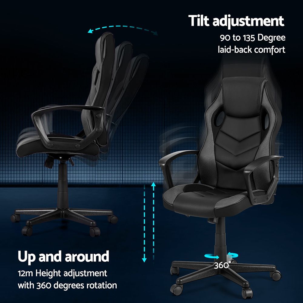 Artiss High-Back Gaming Chair | Grey | Tilt + Height Adjust