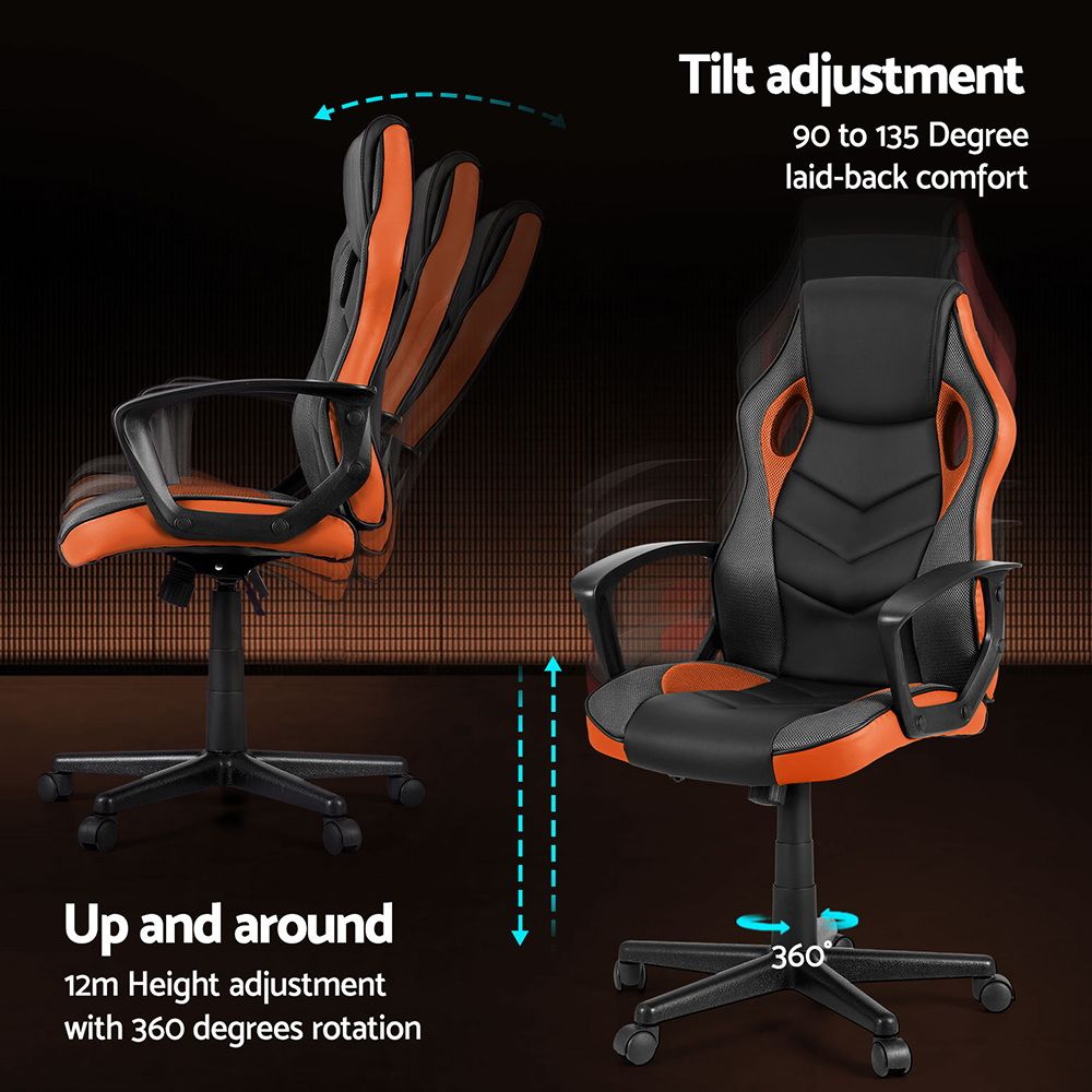 Artiss High-Back Gaming Chair | Orange | Tilt + Height Adjust