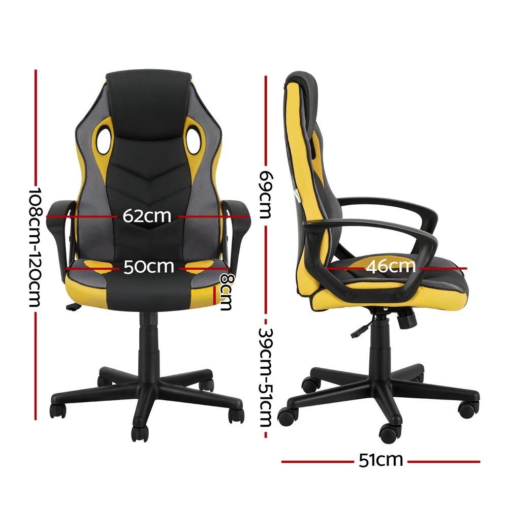 Artiss High-Back Gaming Chair | Yellow | Tilt + Height Adjust