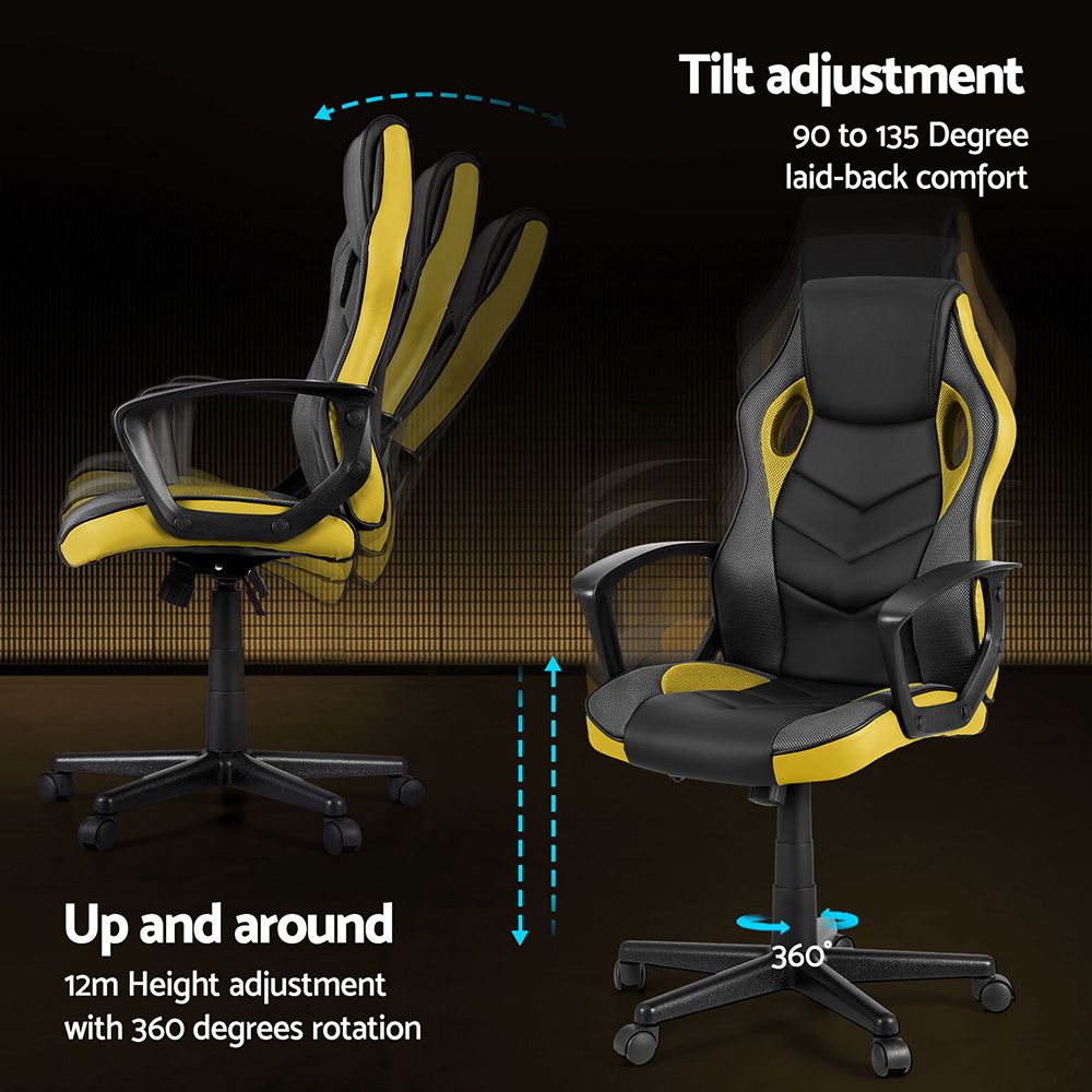 Artiss High-Back Gaming Chair | Yellow | Tilt + Height Adjust