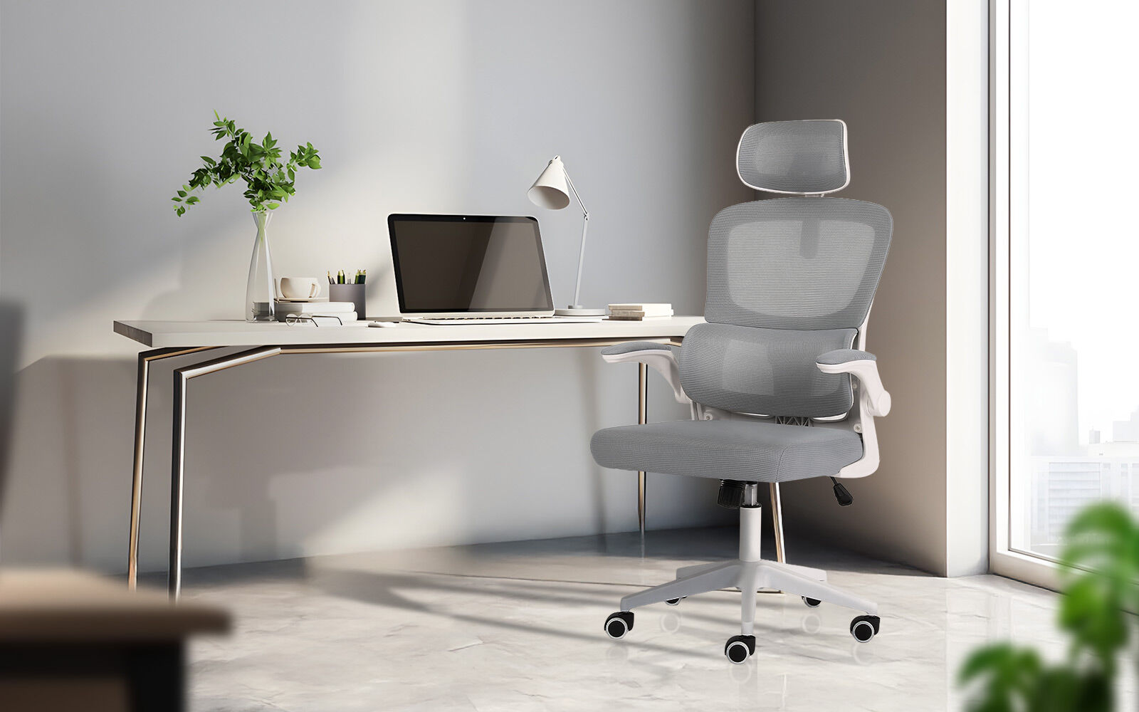 SITIO High-Back Ergonomic Office Chair | Grey/White | 120KG Rated