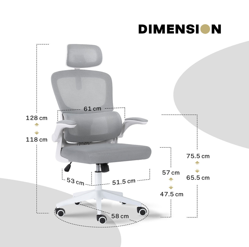 SITIO High-Back Ergonomic Office Chair | Grey/White | 120KG Rated