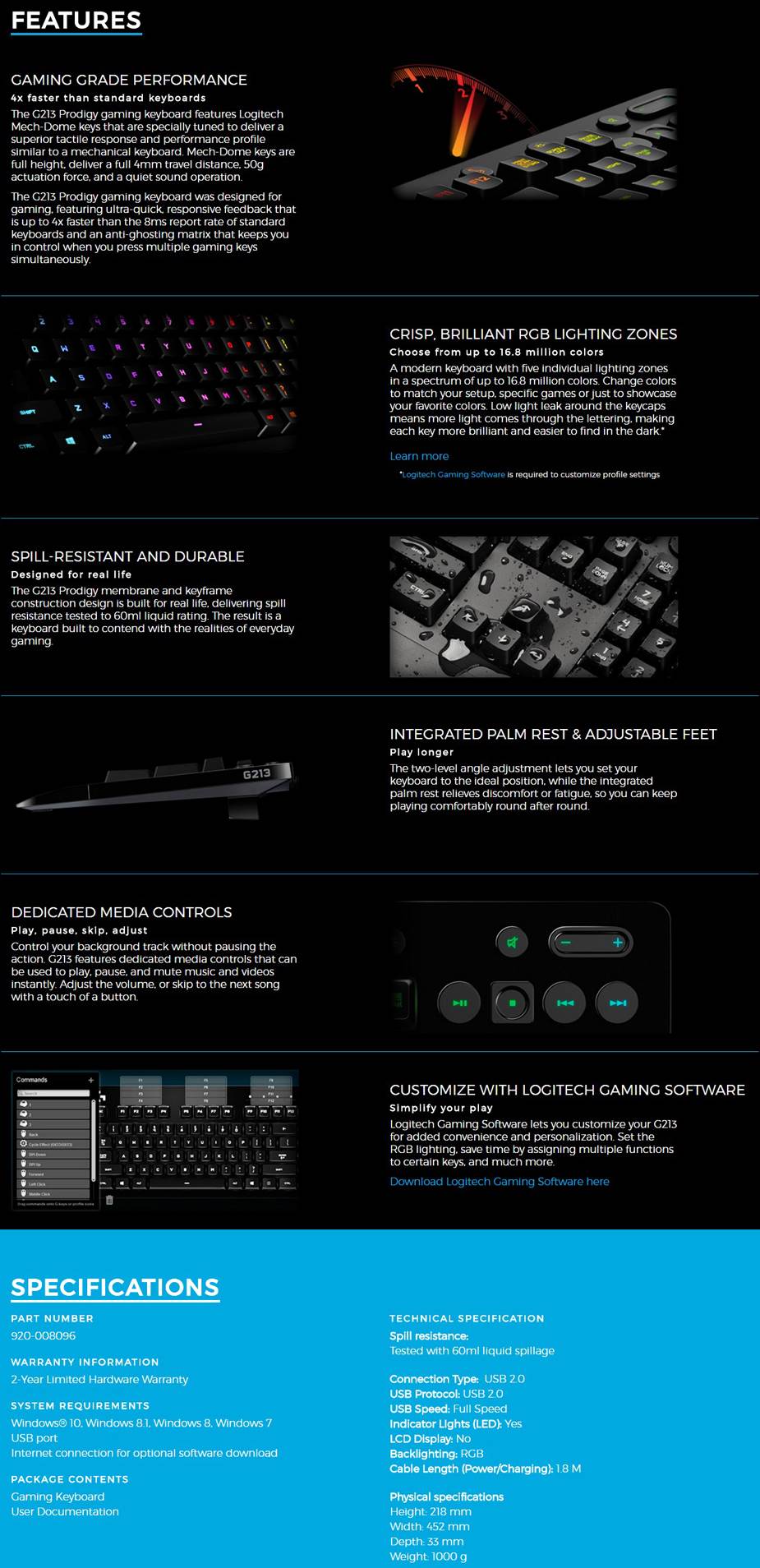 Logitech G213 Prodigy Gaming Keyboard | RGB | Full-Size