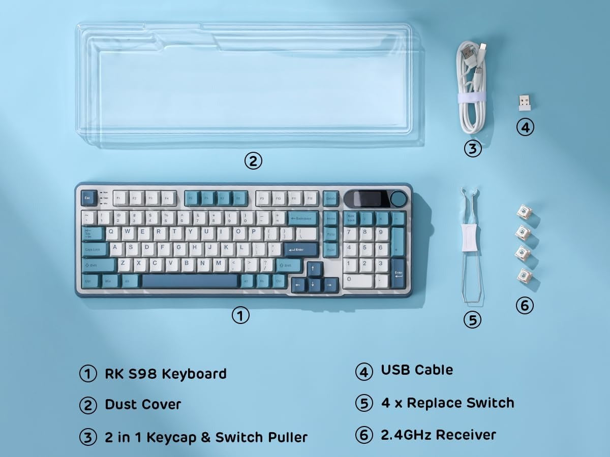 RK S98 Wireless Mechanical Keyboard | 98 Keys | Knob + Screen