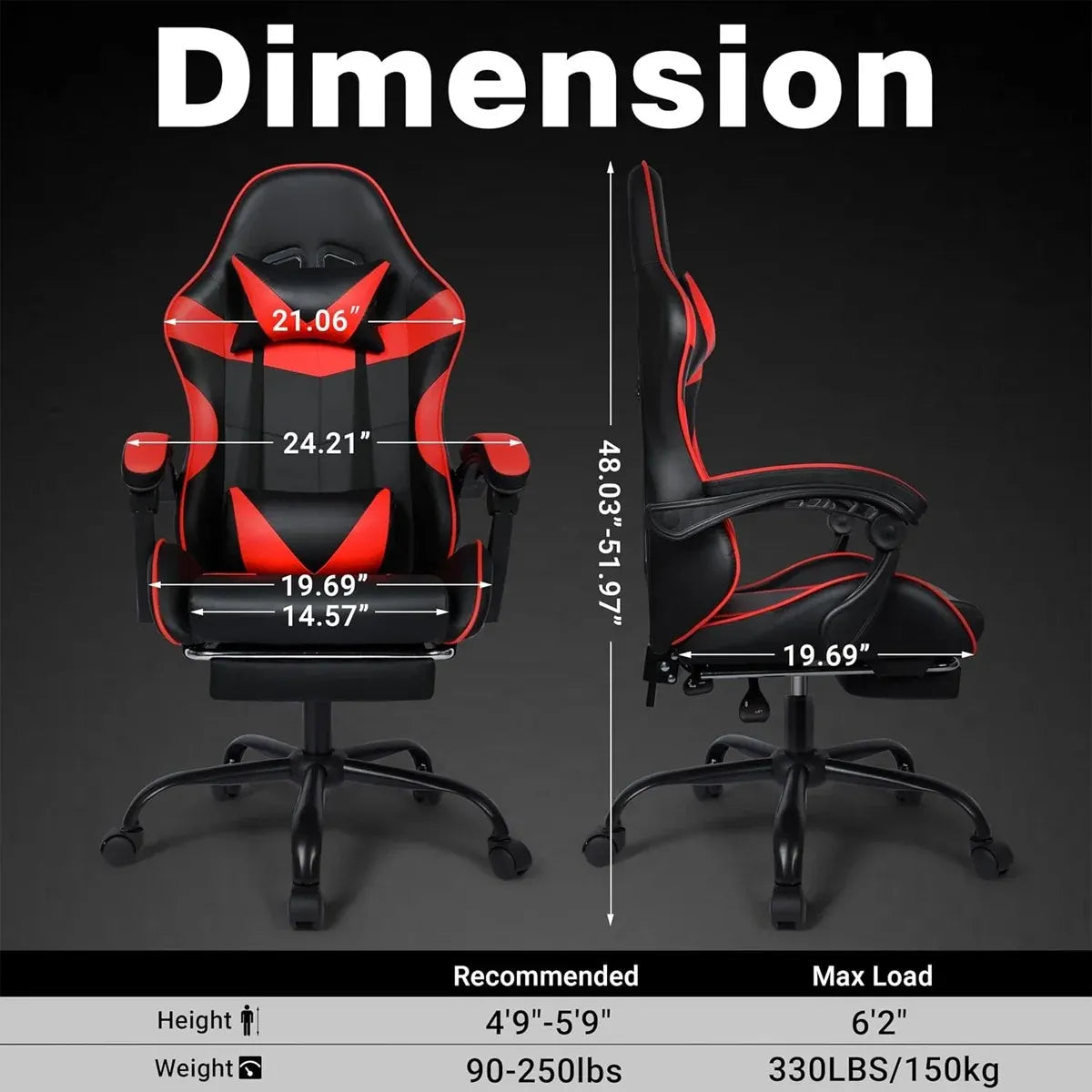 Gaming Chair with Footrest & Lumbar Support | Black & Red