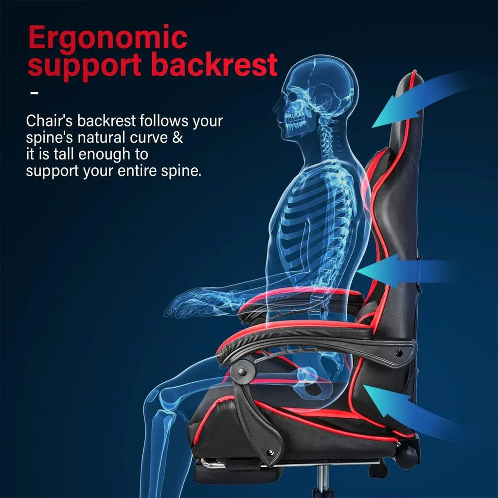 Gaming Chair with Footrest & Lumbar Support | Black & Red