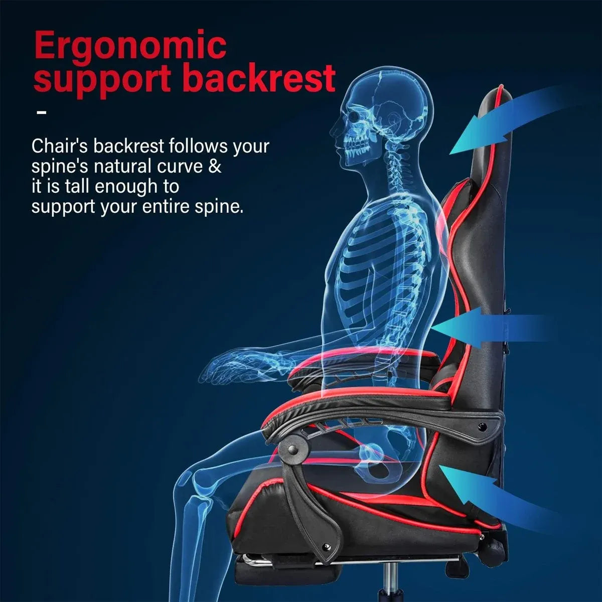 Gaming Chair with Footrest & Lumbar Support | Black & Red