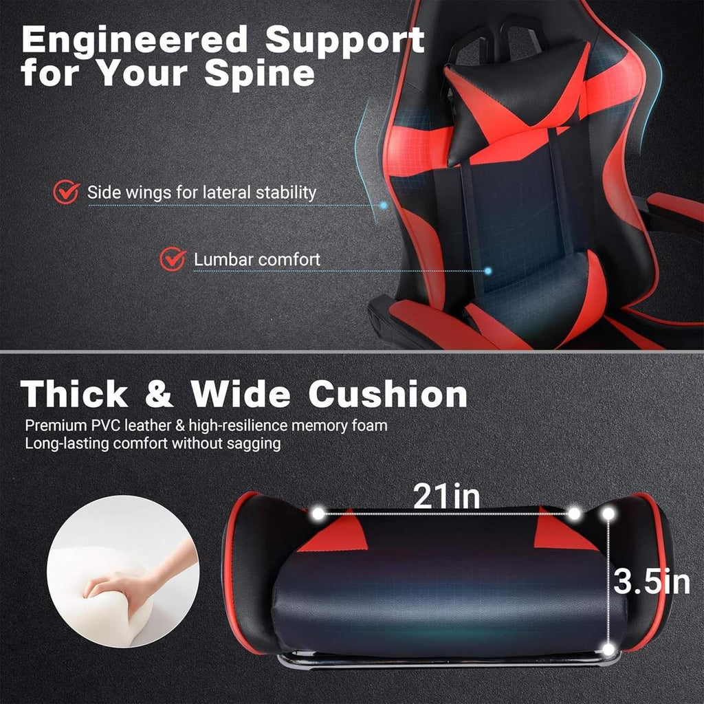 Gaming Chair with Footrest & Lumbar Support | Black & Red