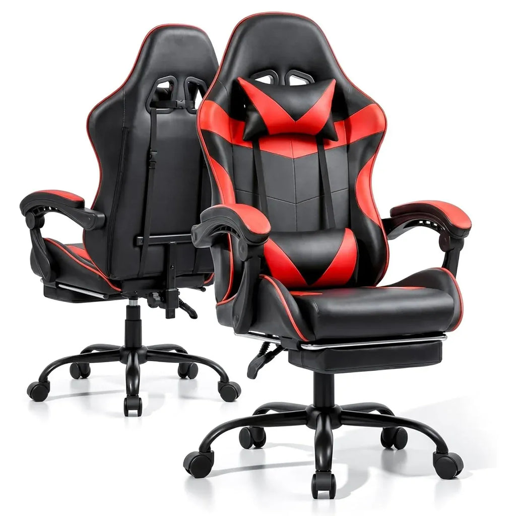 Gaming Chair with Footrest & Lumbar Support | Black & Red