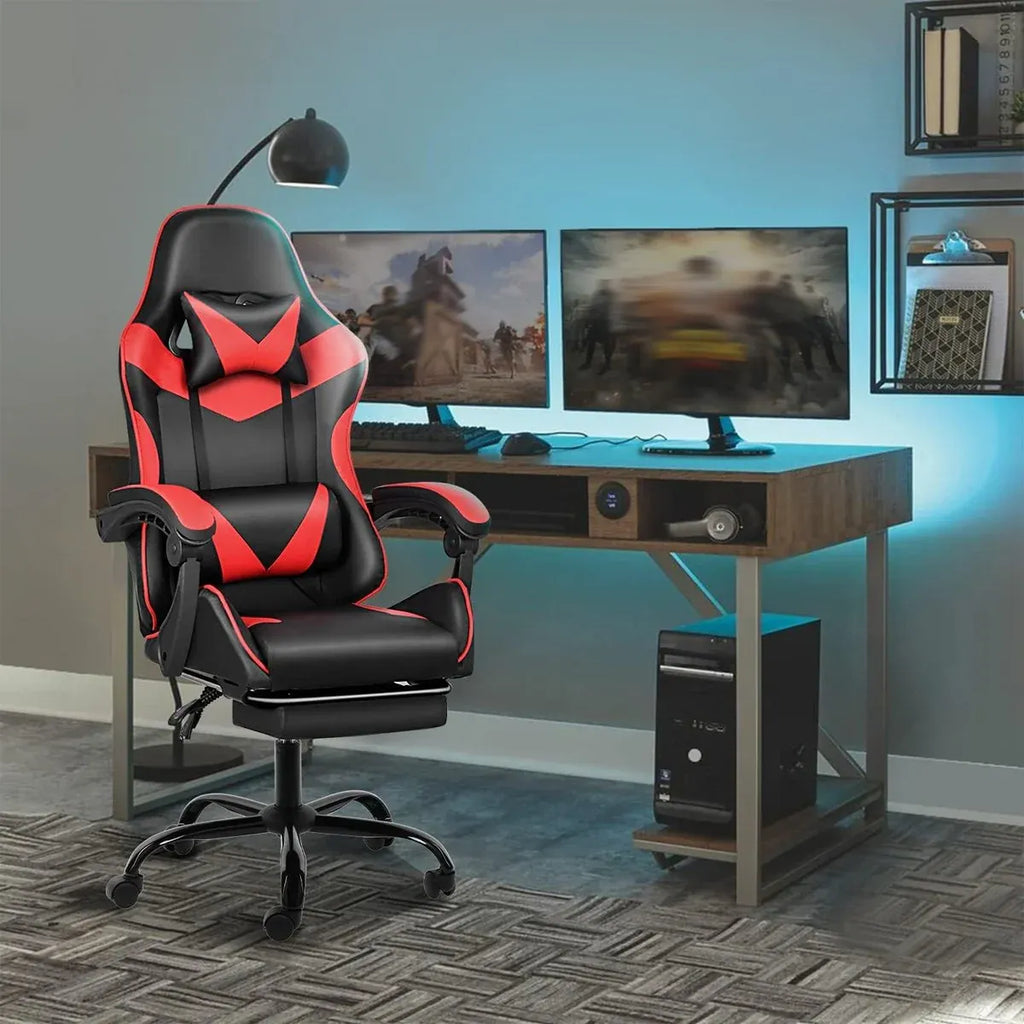 Gaming Chair with Footrest & Lumbar Support | Black & Red