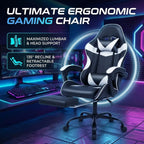 Gaming Chair with Footrest & Lumbar Support | Black & White
