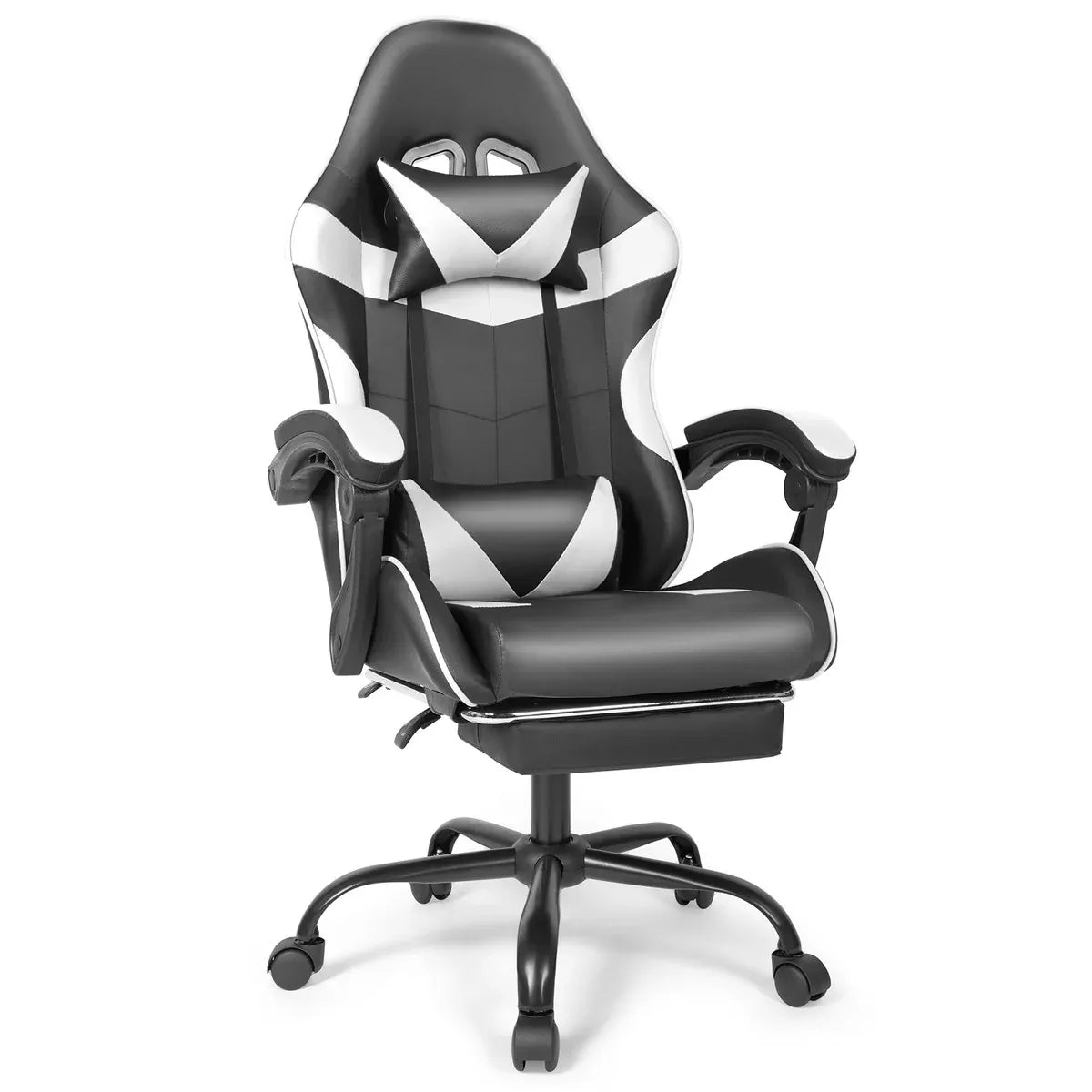 Gaming Chair with Footrest & Lumbar Support | Black & White