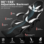 Gaming Chair with Footrest & Lumbar Support | Black & White