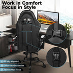 Gaming Chair with Footrest & Lumbar Support | Black & White