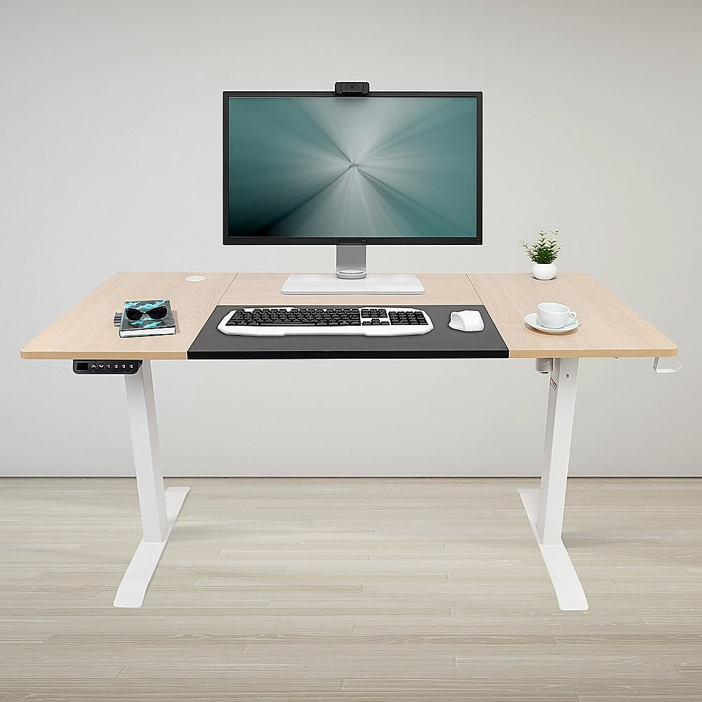 Electric Standing Desk 140cm | Motorised Height Adjustable | 4 Memory Settings | Light Birchwood
