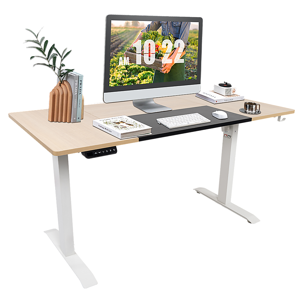 Electric Standing Desk 140cm | Motorised Height Adjustable | 4 Memory Settings | Light Birchwood