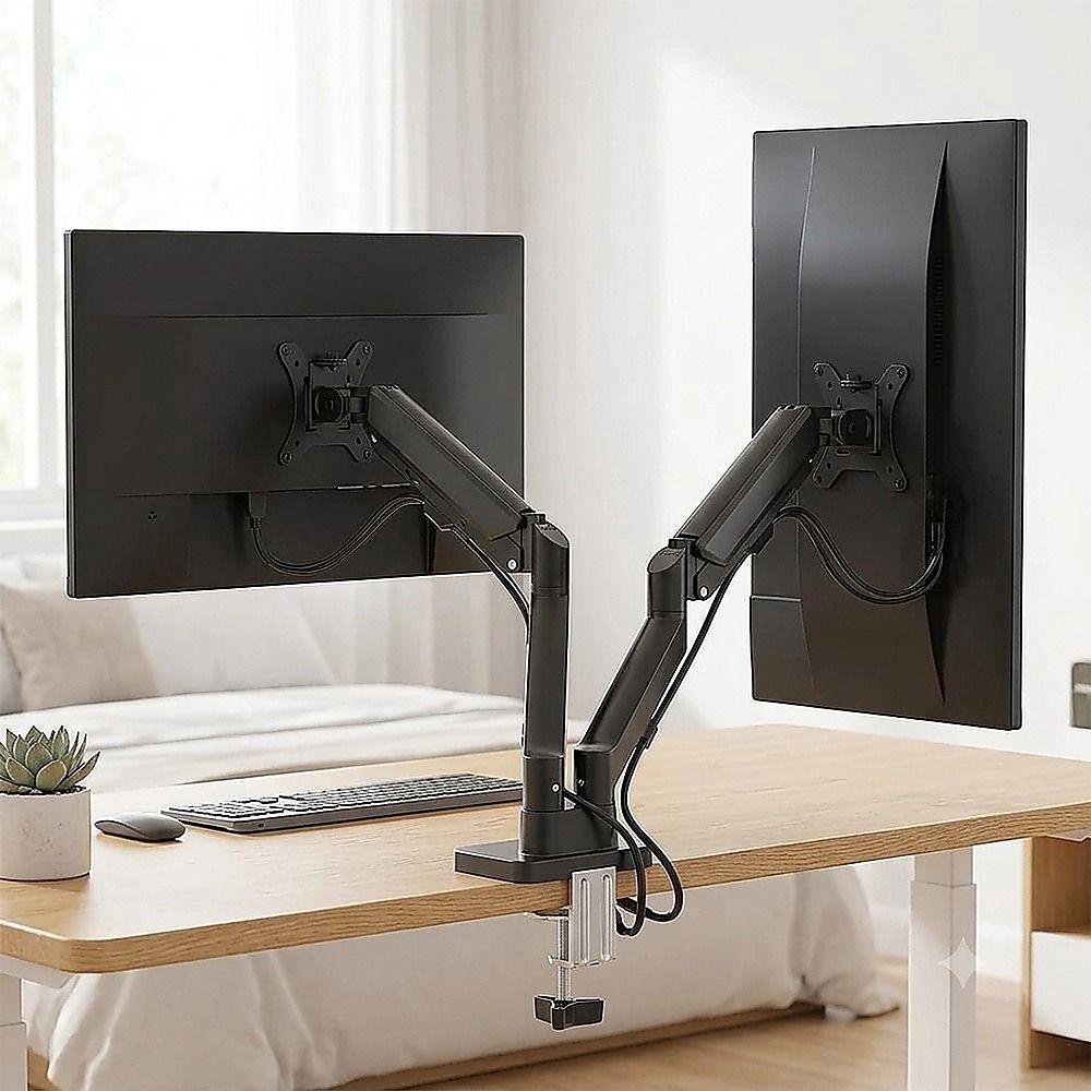 Dual Monitor Arm | Spring Assisted | Full Motion | Fits 17–32" Screens | Cable Management