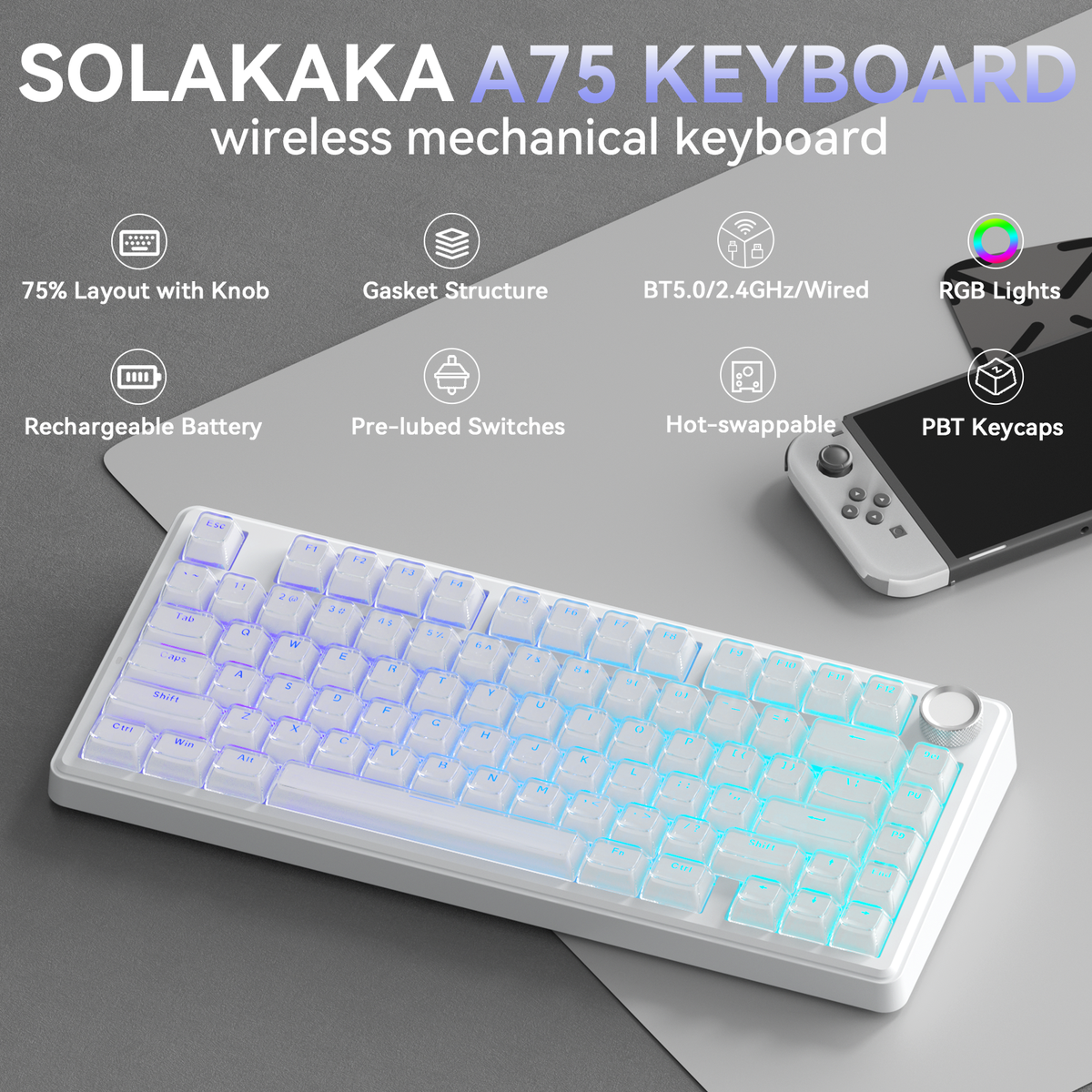SOLAKAKA A75 Wireless Mechanical Keyboard | 75% | RGB