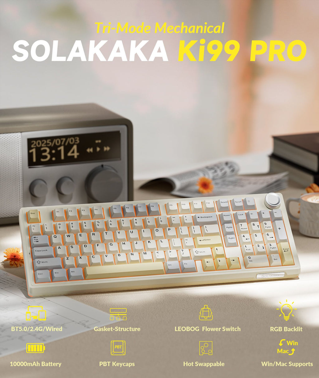 SOLAKAKA Ki99 Pro Mechanical Keyboard | 99 Keys | Knob + Gasket