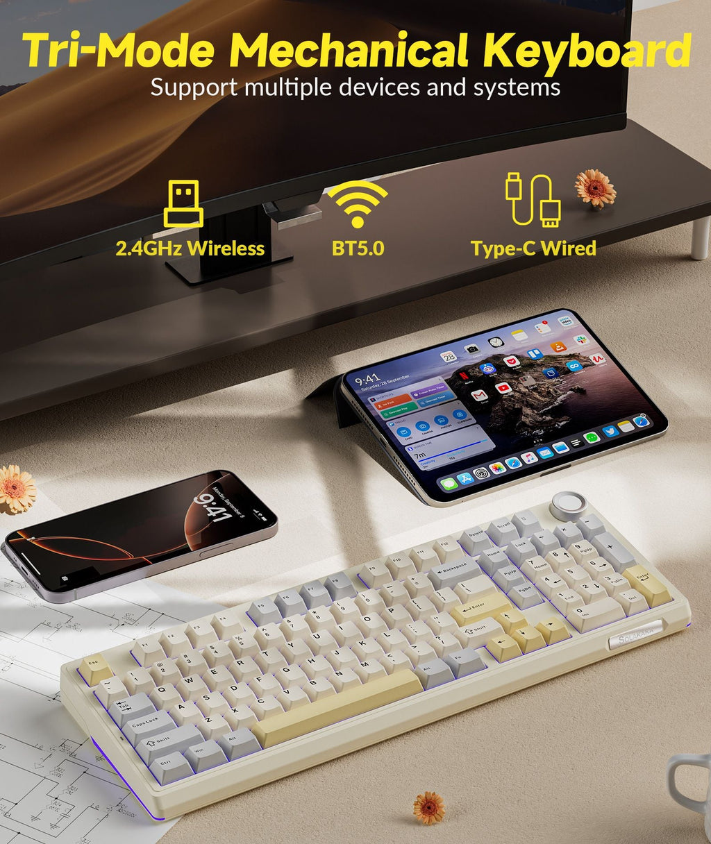 SOLAKAKA Ki99 Pro Mechanical Keyboard | 99 Keys | Knob + Gasket