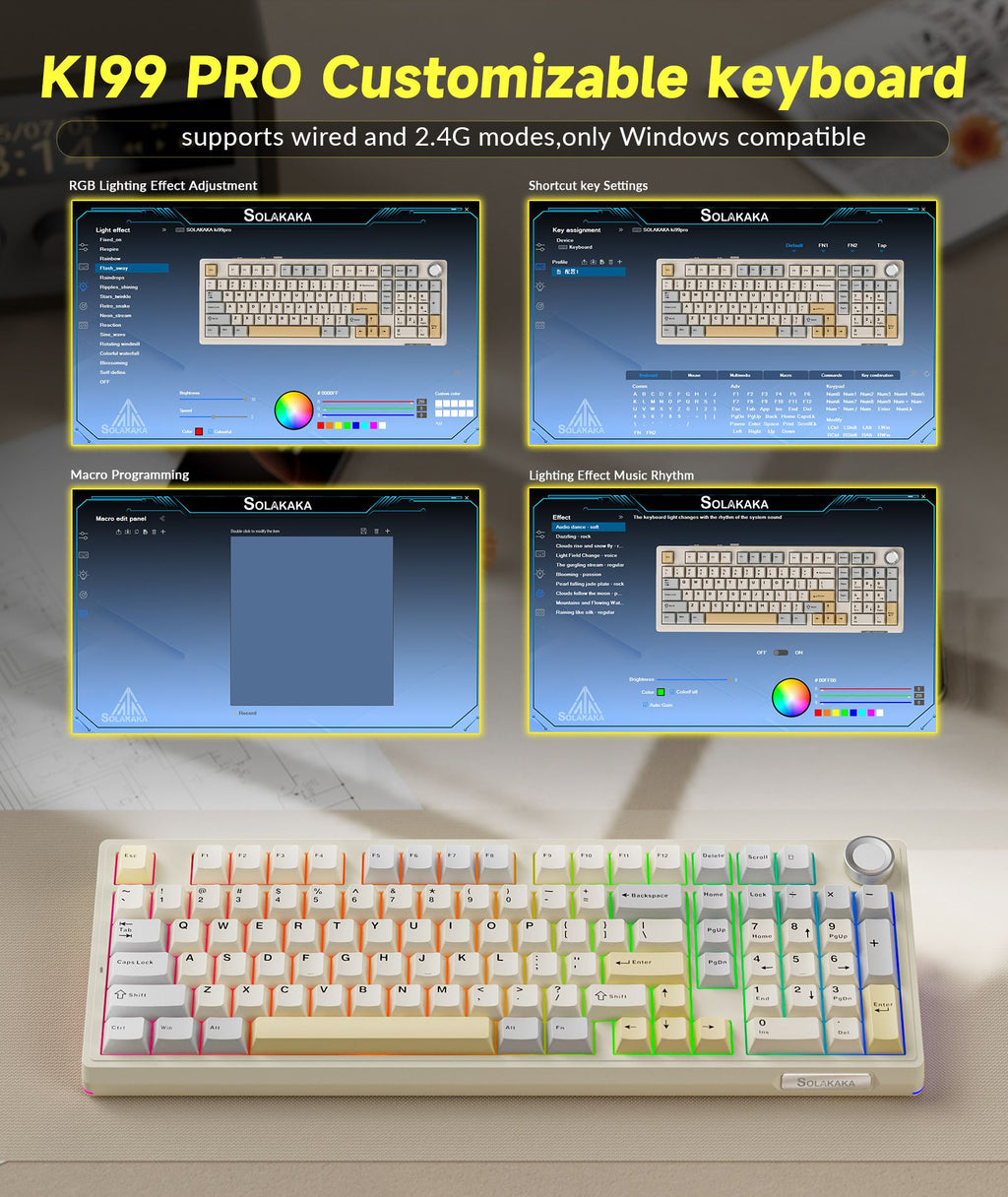 SOLAKAKA Ki99 Pro Mechanical Keyboard | 99 Keys | Knob + Gasket